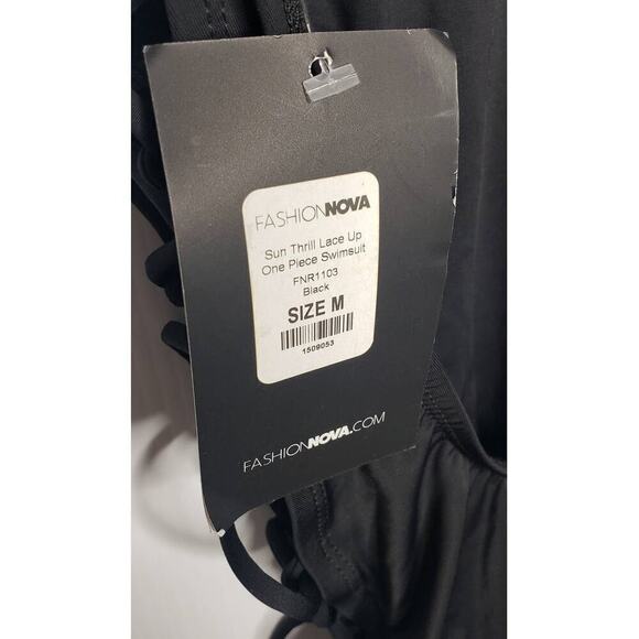 NEW Fashion Nova Sun Thrill Lace Up One Piece Swimsuit Black Medium - Picture 5 of 8